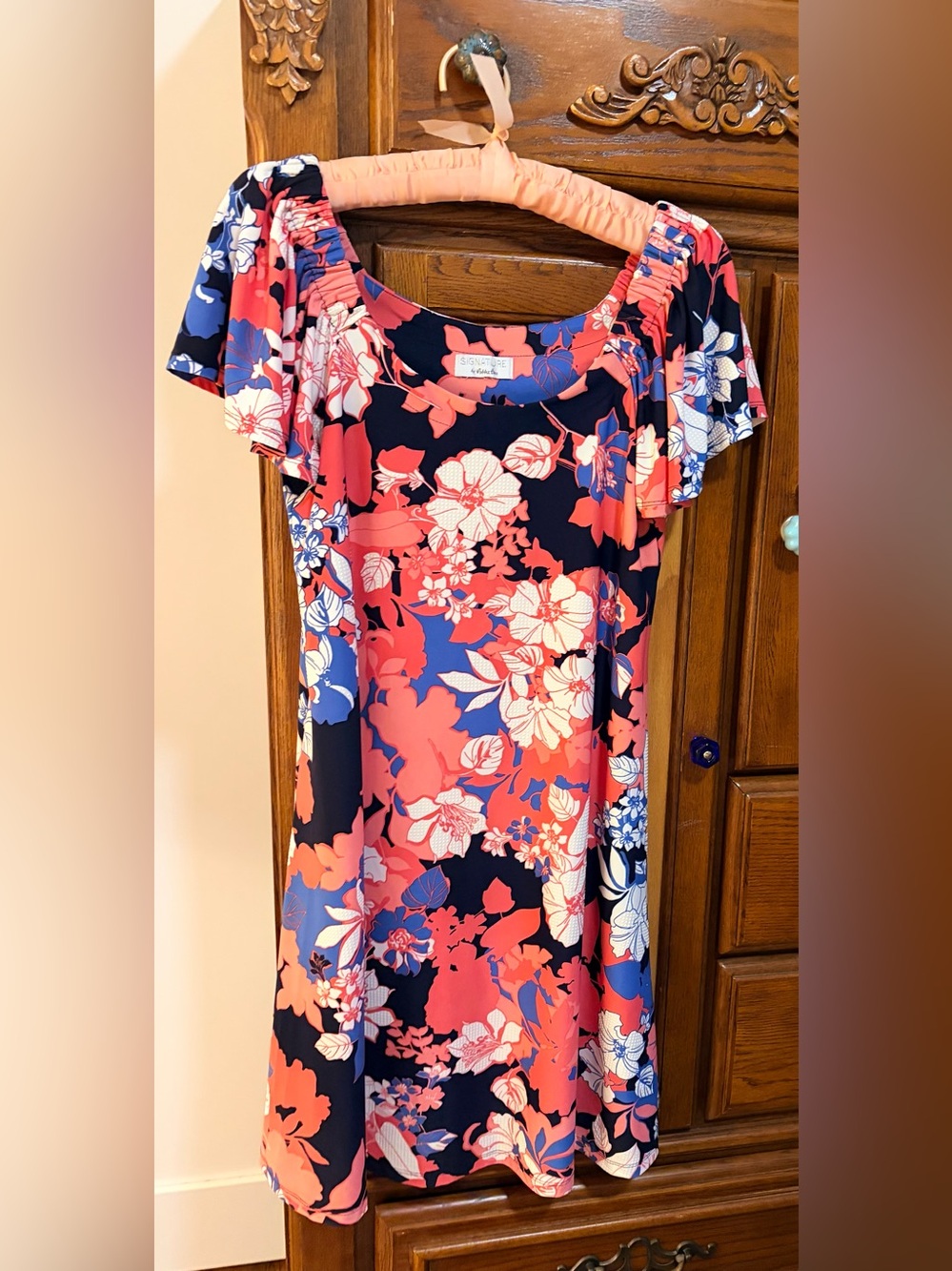 Robbie Bee Navy and Coral Floral Midi Dress